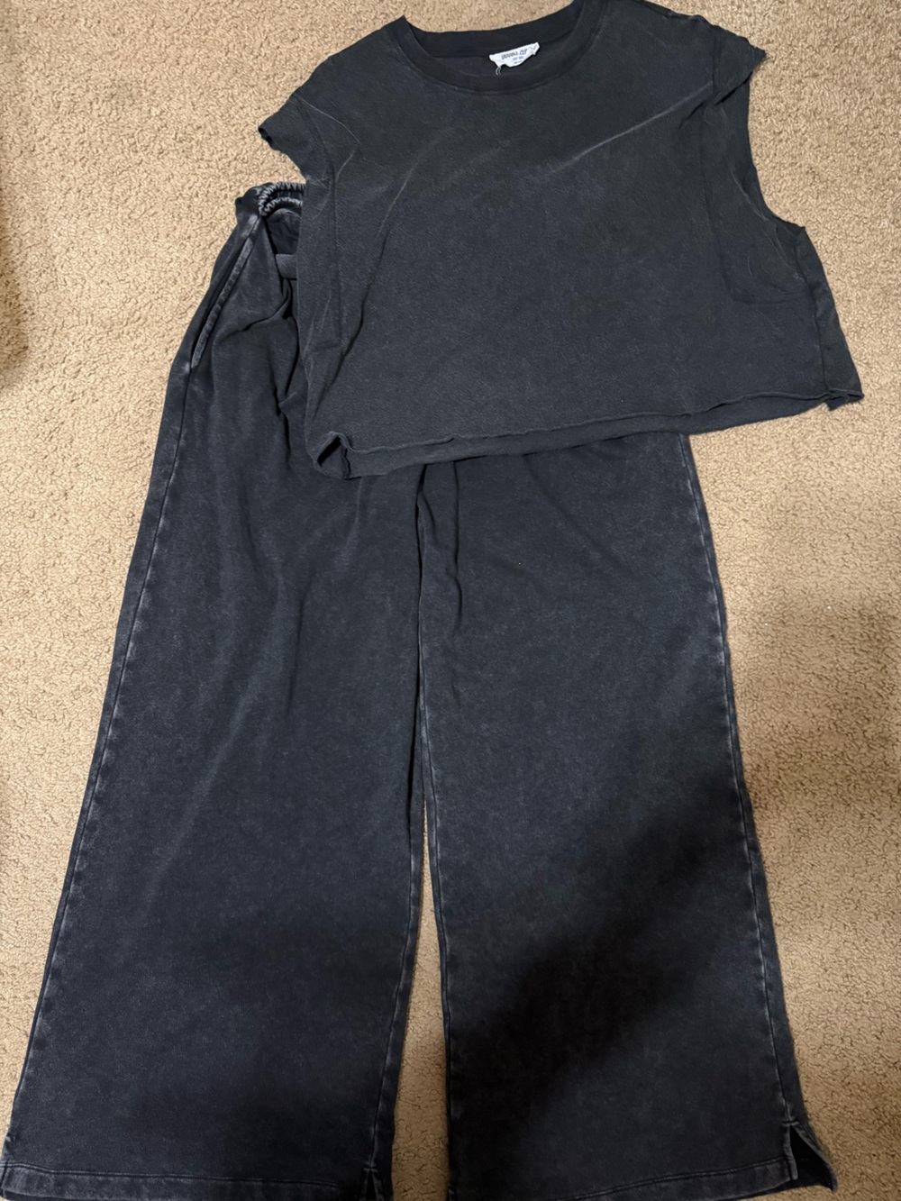 Double Zero Washed Black Wide Leg Jumpsuit set
